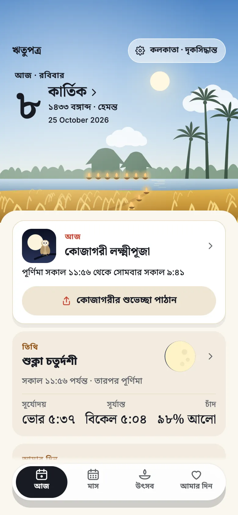 ঋতুপত্রের ‘আজ’ পাতা, দিনের আকাশে, রবিবার, ২৫ অক্টোবর ২০২৬